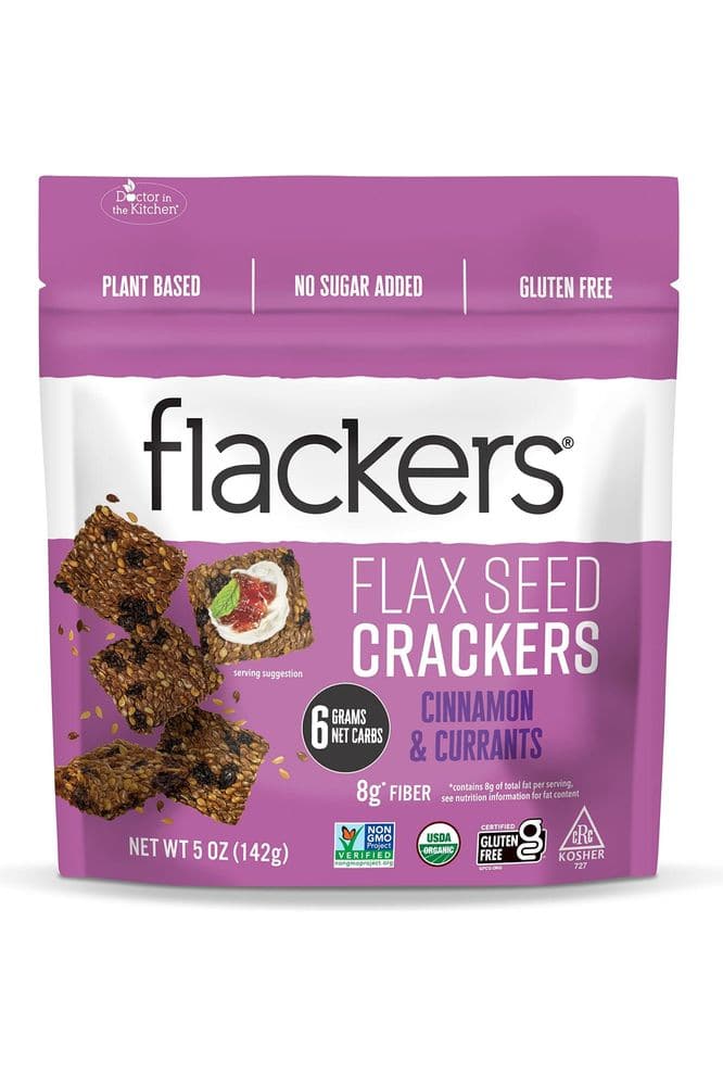 Flackers Organic Flax Seed Crackers Cinnamon &amp; Currants, 5 Ounce 1 Pack, Gluten Free, Non GMO, Vegan, Naturally Sweet