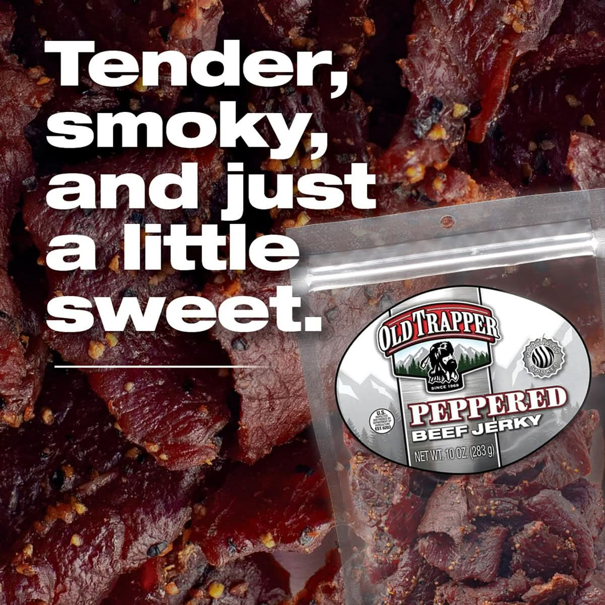 Old Trapper Beef Jerky Peppered 10Ounce Pack Spicy Meat Snacks for Lunches or Between Meals 11 Grams of Protein Zero Grams of Fat and 70 Calories per Ounce Pack of One