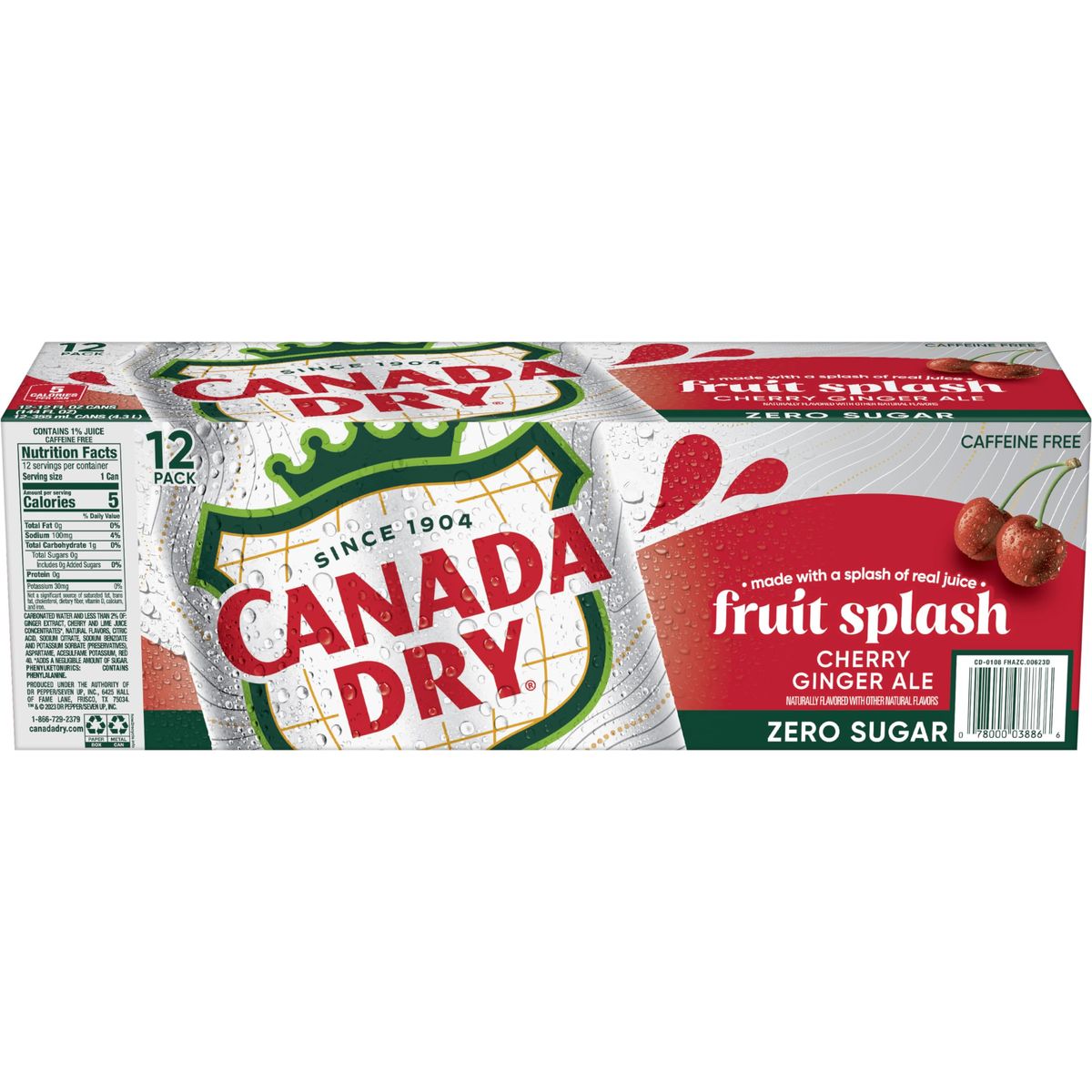 Canada Dry Zero Sugar Cherry Gingerale Fruit Splash 12oz Pack of 12