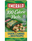 Emerald Nuts Cashews and Almonds with Dried Pineapple 7 Ct 1Pack 100Calorie Individual Packs of Mixed Nut Blend and Dried Fruit