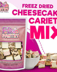 Freeze Dried Cheesecake New York Style Caramel Chocolate Chip and Strawberry Swirl Crunchy Treat Resealable Bag 41 oz Cheese Cake