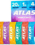 Atlas Protein Bar, 20g Protein, 1g Sugar, Clean Ingredients, Gluten Free (Whey Variety, 12 Count (Pack of 1))