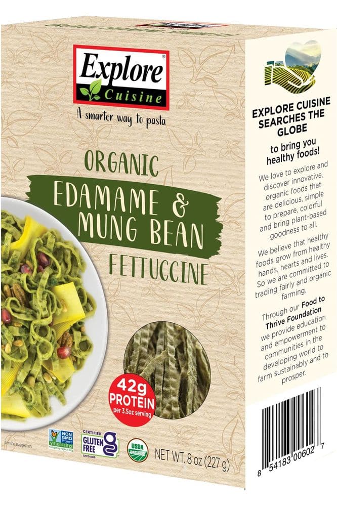 Explore Cuisine Organic Edamame &amp; Mung Bean Fettuccine - 8 oz, Pack of 2 - Easy-to-Make Pasta - High in Plant-Based Protein - Non-GMO, Gluten Free, Vegan, Kosher - 8 Total Servings