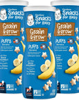 Gerber Snacks for Baby Grain & Grow Puffs, Banana, Puffed Whole Grain Snack for Crawlers, Non-GMO & Baby Led Friendly, 1.48-Ounce Canister (Pack of 3)