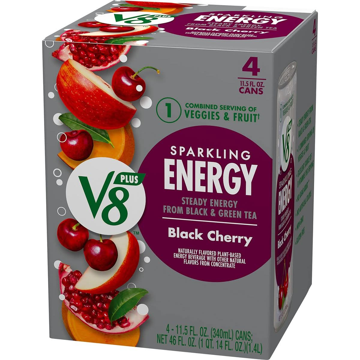 V8 SPARKLING ENERGY Black Cherry Energy Drink 115 fl oz Can Pack of 4