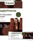 Simply Protein Dark Chocolate Almond Protein Bars, Vegan Protein Bars Low Sugar High Protein, Gluten Free, 12 Pack