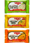 Vigo Authentic Rice Variety Pack Low Fat 8oz Pack of 3 Saffron Yellow Rice Mexican Rice with Corn and Cilantro Lime Rice