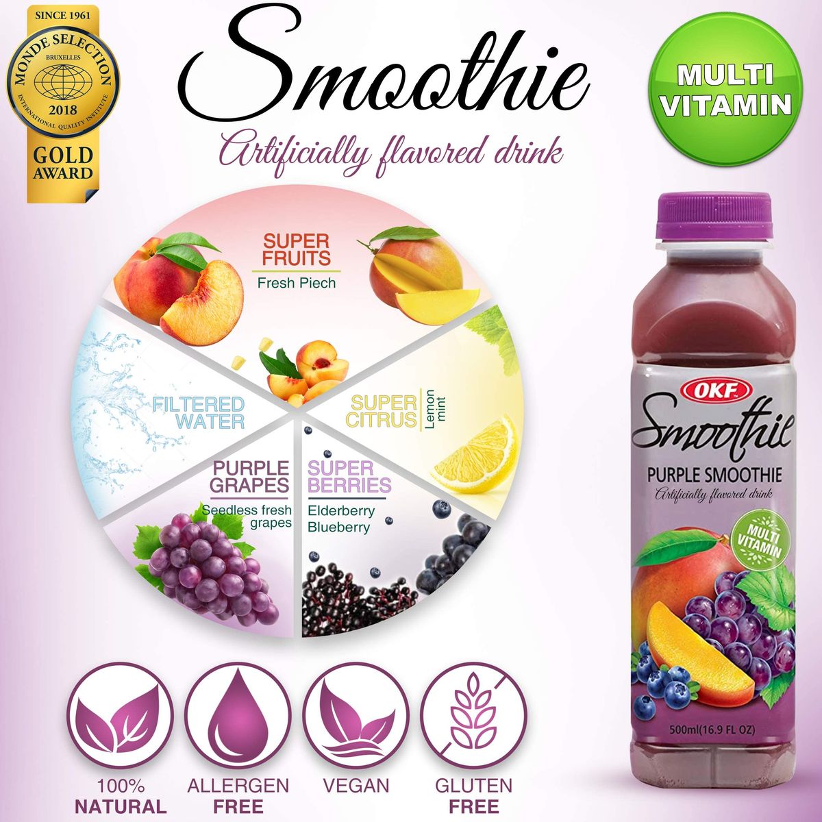 OKF Smoothie MultiVitamin Premium Drink 169 Fluid Ounce 5 Flavor Variety Pack 10 Pack