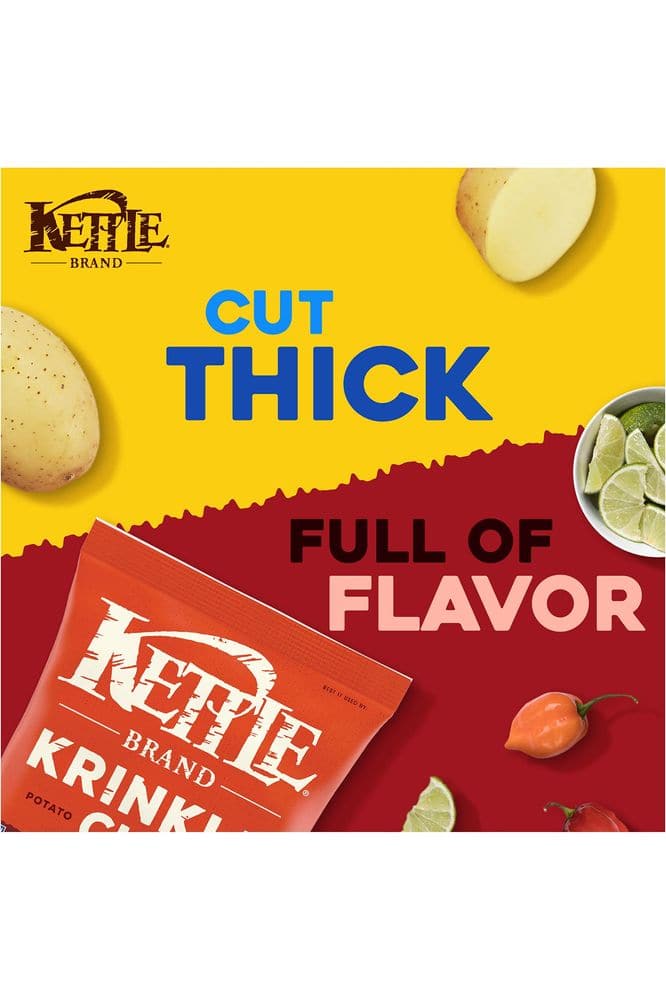 Kettle Brand Potato Chips Krinkle Cut Habanero Lime Kettle Chips, 7.5 Oz