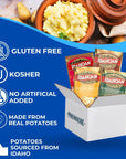 Instant Mashed Potatoes Bundled by Prendere Includes Four Packs of Idahoan Mashed Potatoes 4 Oz each Roasted Garlic Buttery Homestyle Loaded Baked Buttery Golden and a Prendere Measuring Spoon