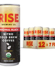 RISE Brewing Co Original Black Nitro Cold Brew Coffee No Sugar Vegan Organic  NonGMO Low Acidity 7 Fl oz Cans 12 Pack