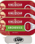 King Oscar Flat Anchovies NonGMO Kosher Certified GlutenFree 2 oz Can Pack of 3 with By The Cup Toothpick Dispenser