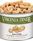 Virginia Diner  Gourmet Natural Jumbo Salted Cashews 18 Ounce Tin