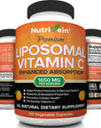 Nutrivein Liposomal Vitamin C 1650mg - 180 Capsules - High Absorption Ascorbic Acid - Supports Immune System & Collagen Booster - Powerful Antioxidant