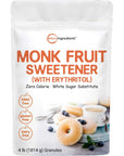 Monk Fruit Sweetener with Erythritol Granules, 4 Pounds, No After Taste, 1:1 White Sugar Substitute, Keto Diet Friendly, Zero Calorie, Natural Sweetener for Drinks, Coffee, Tea, Cookies, No-GMO, Vegan