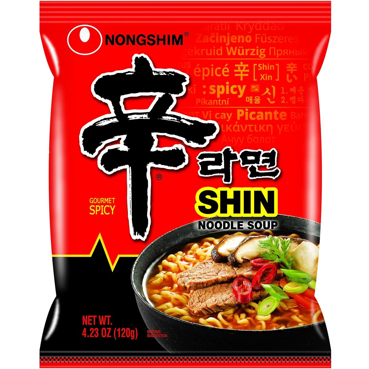 Nongshim Gourmet Spicy Shin Instant Ramen Noodle, 20 Pack, Chunky Vegetables, Premium Microwaveable Ramen Soup Mix, Savory &amp; Rich