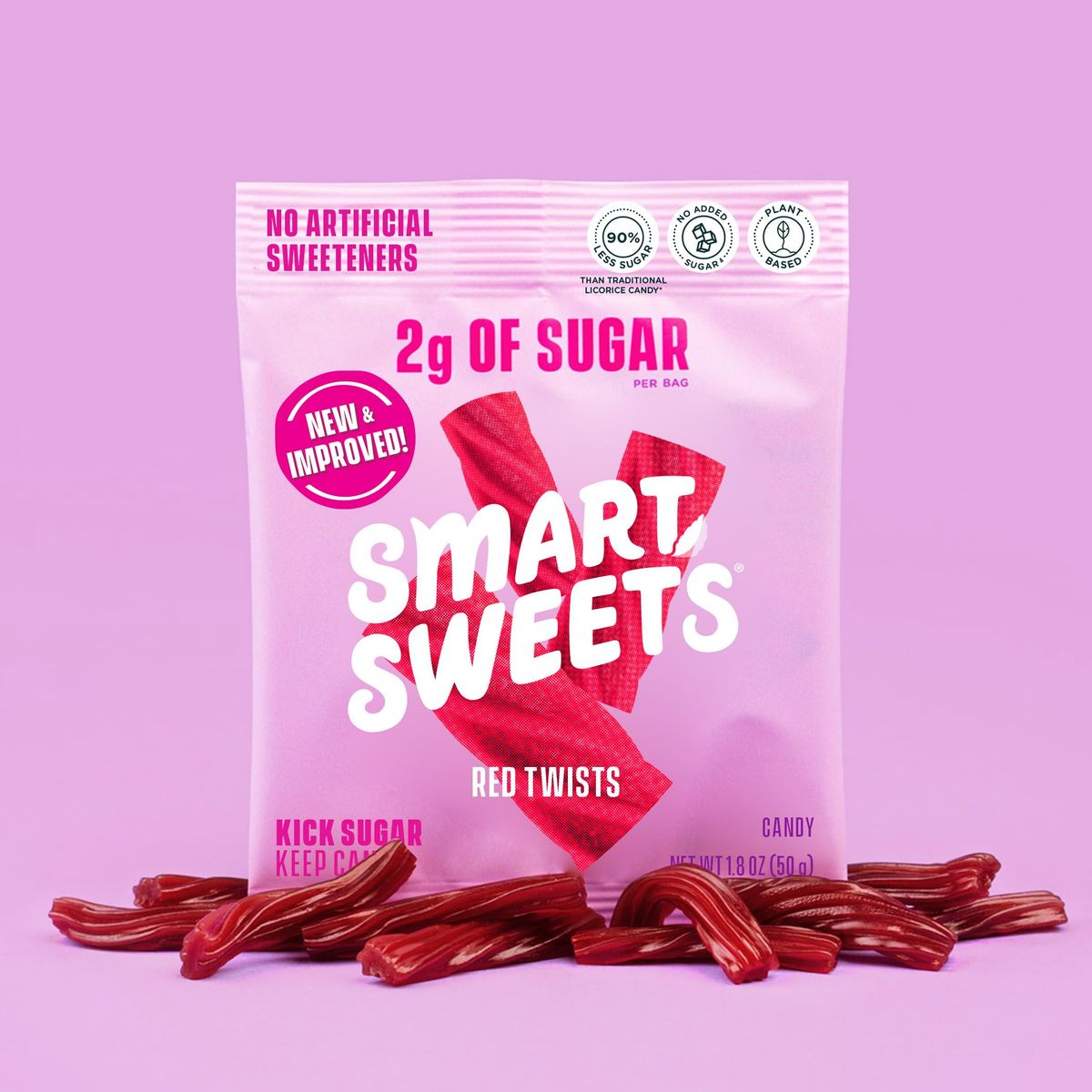 SmartSweets Red Twists 18oz Pack of 12 Licorice Gummy Candy with Low Sugar 2g Low Calorie 110 No Artificial Sweeteners PlantBased GlutenFree Healthy Snack for Kids  Adults