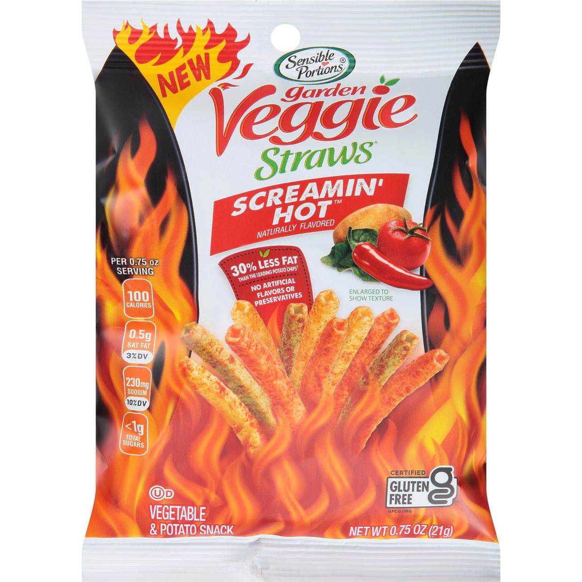 Sensible Portions Garden Veggie Straws Screamin Hot 075 Oz Pack of 24