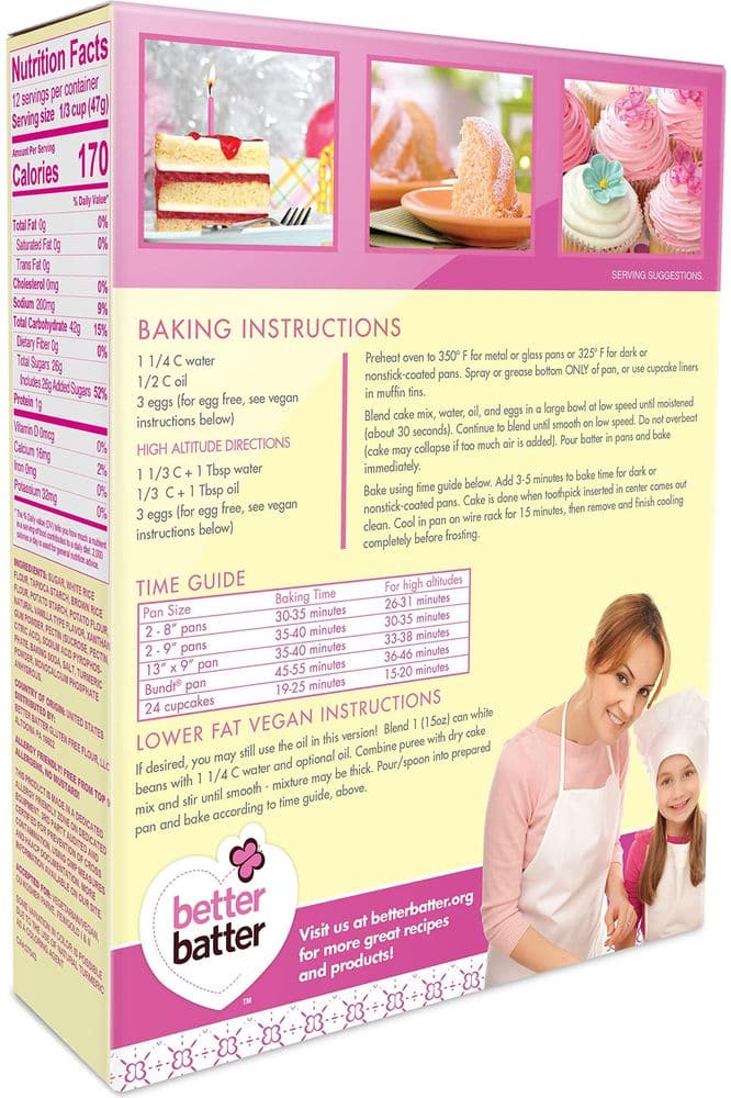 Better Batter Yellow Cake Baking Mix, Certified Gluten Free, Perfect for Cupcakes, Moist &amp; Fluffy, Non-GMO, Vegan Friendly, Kosher, Top 10 Allergen Friendly, Cup for Cup Baking Alternative to Regular Cake Mixes, 18.25oz