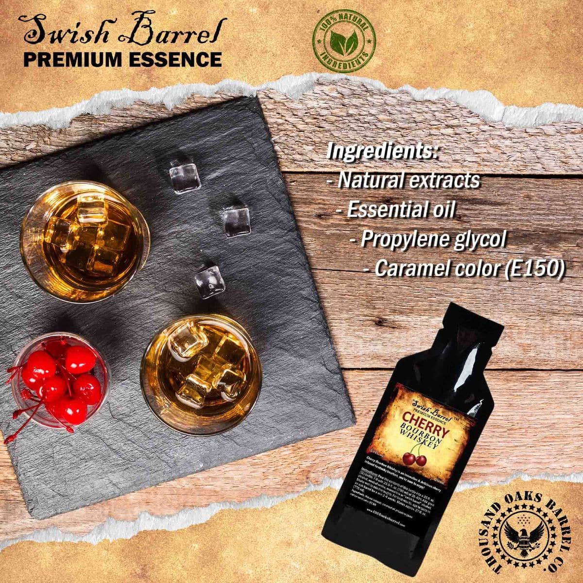 Cherry Bourbon Whiskey Essence  Bootleg Kit Refills  Thousand Oaks Barrel Co  Gourmet Flavors for Cocktails Mixers and Cooking  20ml 65oz Packet