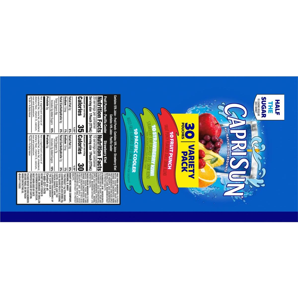 Capri Sun Fruit Punch Strawberry Kiwi  Pacific Cooler Naturally Flavored Kids Juice Drink Blend Variety Pack 30 ct Box 6 fl oz Pouches