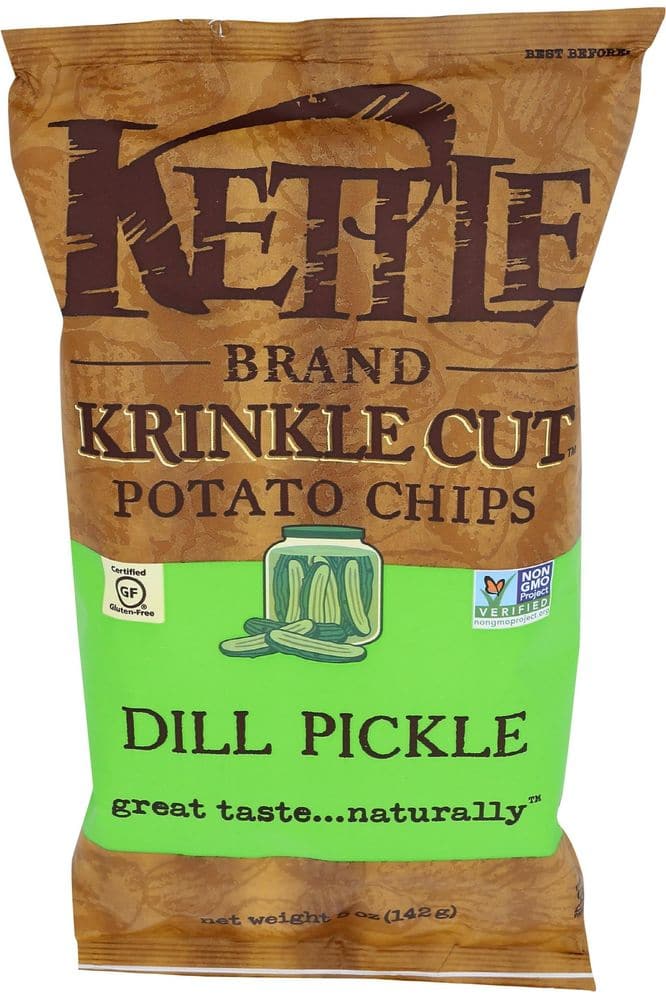 Kettle Brand Potato Chips, Krinkle Cut Dill Pickle Kettle Chips, 5 Oz