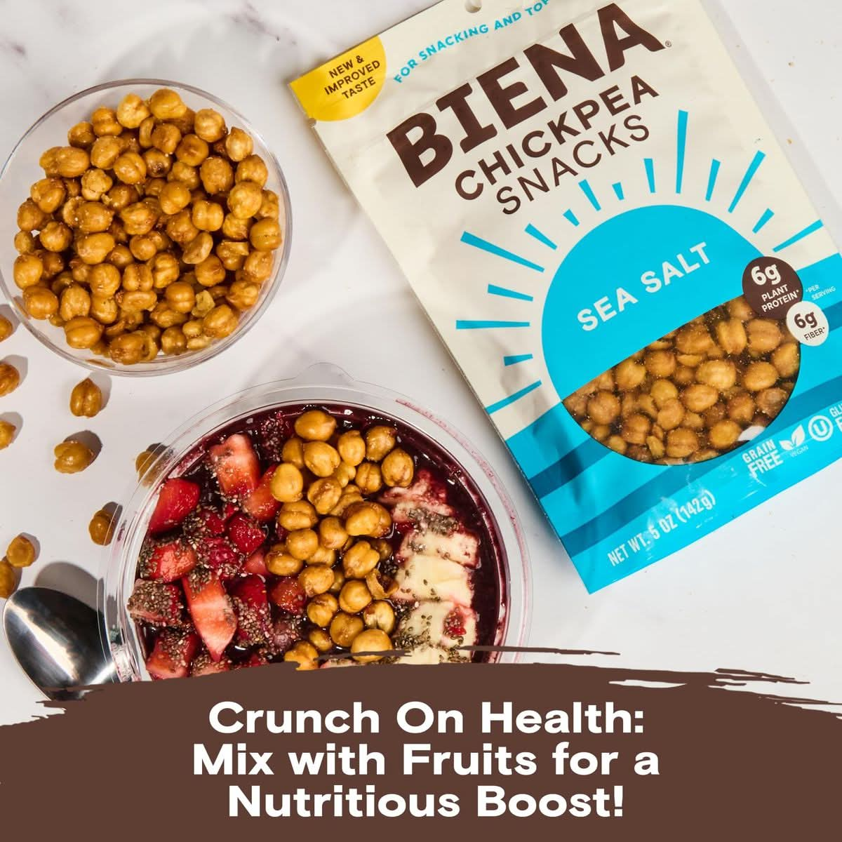 BIENA Chickpea Snacks  Crunchy Roasted Chickpeas  High Fiber Vegan Protein Snacks for Adults and Kids  Individual Pack  Sea Salt