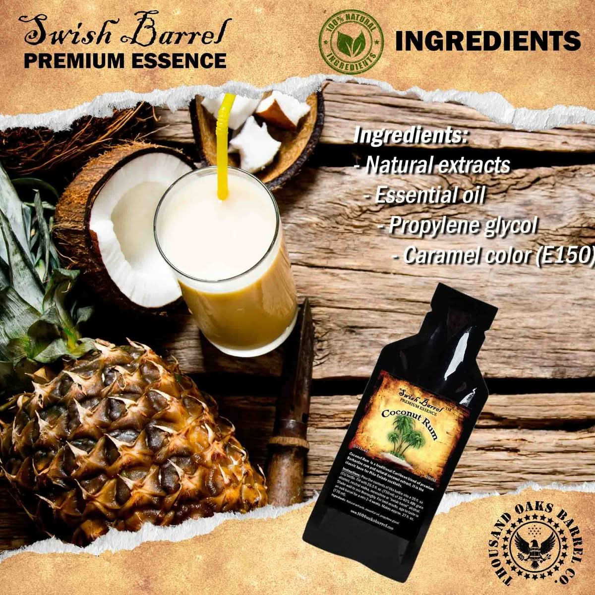 Coconut Rum Essence  Bootleg Kit Refills  Thousand Oaks Barrel Co  Gourmet Flavors for Cocktails Mixers and Cooking Daiquiri Piña Colada  20ml 65oz Packet