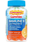 Emergen-C Immune+ Immune Gummies, Vitamin D plus 750 mg Vitamin C, Immune Support Dietary Supplement, Caffeine Free, Gluten Free, Super Orange Flavor - 45 Count