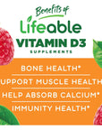 Lifeable Vitamin D3 10000 IU - Great Tasting Natural Flavor Gummy Supplement - Gluten Free Vegetarian GMO-Free Chewable - for Strong and Healthy Bones - for Adults, Men, Women - 90 Gummies