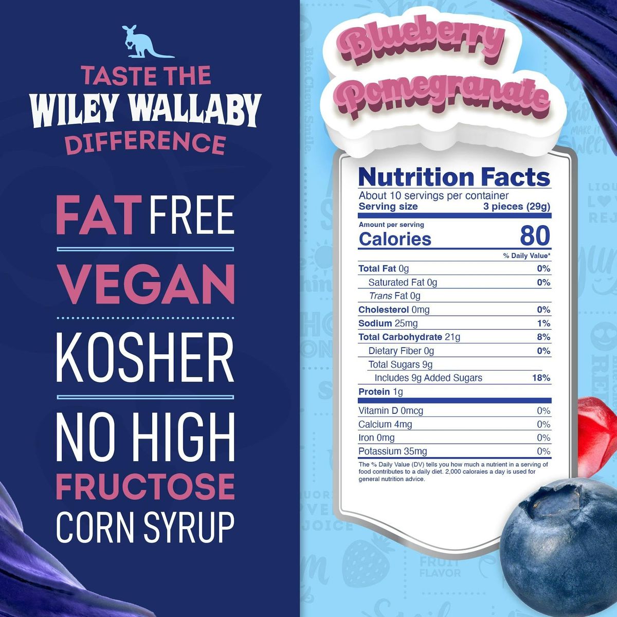 Wiley Wallaby Licorice 10 Ounce Classic Gourmet Soft  Chewy Australian Blueberry Pomegranate Candy Twists 1 Pack