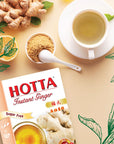 HOTTA Instant 100 Ginger Drink Powder No Sugar Soothes Throat Caffeine Free Easy to Brew Drink Like a Tea Hot or Cold Tea Real Asian Ginger 10 Sachets