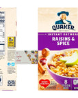 Quaker Instant Oatmeal Raisin Spice 121oz Dry Mix Hot Cereal Box set of 2  Exclusive Carter N Chloe recipe card