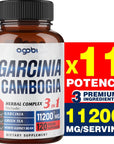 agobi 3in1 Garcinia Cambogia Extract Capsules - 11200mg Herbal Supplement for Body Health & Immune Support - Blended with Organic Green Tea & White Kidney Bean - 120 Vegan Capsules - 2 Month Supply