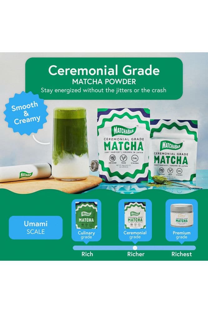 Matchabar Ceremonial Grade Matcha Powder (30g) - Authentic Japanese Matcha Green Tea Powder - Matcha Green Tea Powder Harvested in Japan - Matcha Tea Powder Latte - Zero Sugar, Vegan &amp; 0 Calories