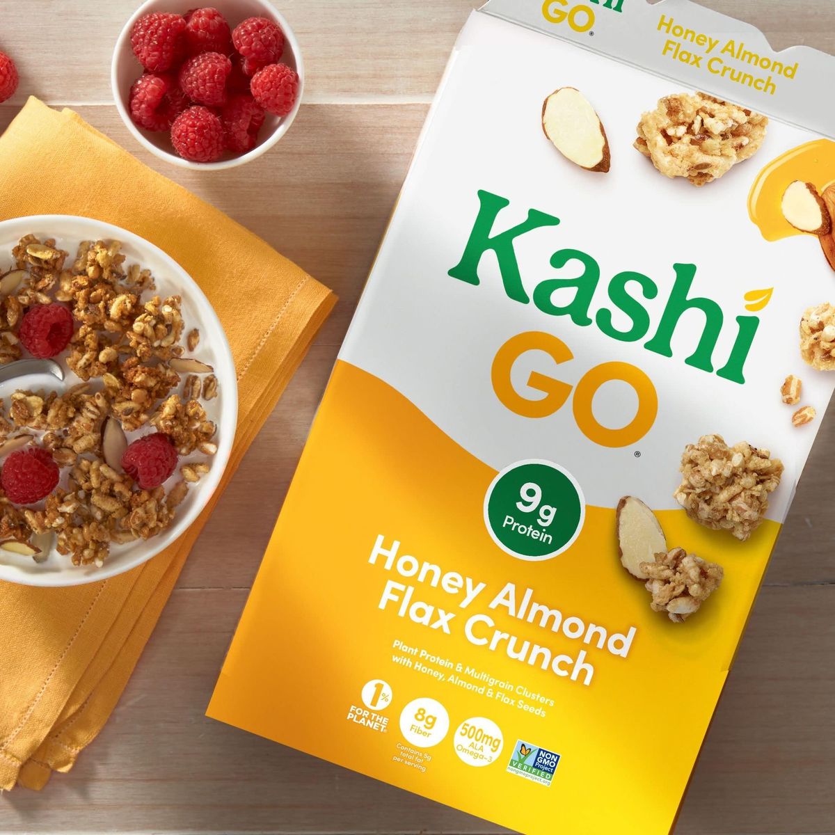 Kashi GO Cold Breakfast Cereal, Vegetarian Protein, Fiber Cereal, Honey Almond Flax Crunch, 14oz Box (1 Box)