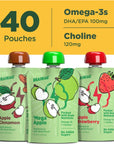 Brainiac Applesauce Variety Pack Pouches Apple AppleCinnamon  AppleStrawberry Flavors Unsweetened Applesauce with Immune Boosting Vitamin C Omega3s  Choline 40 Count 32 oz