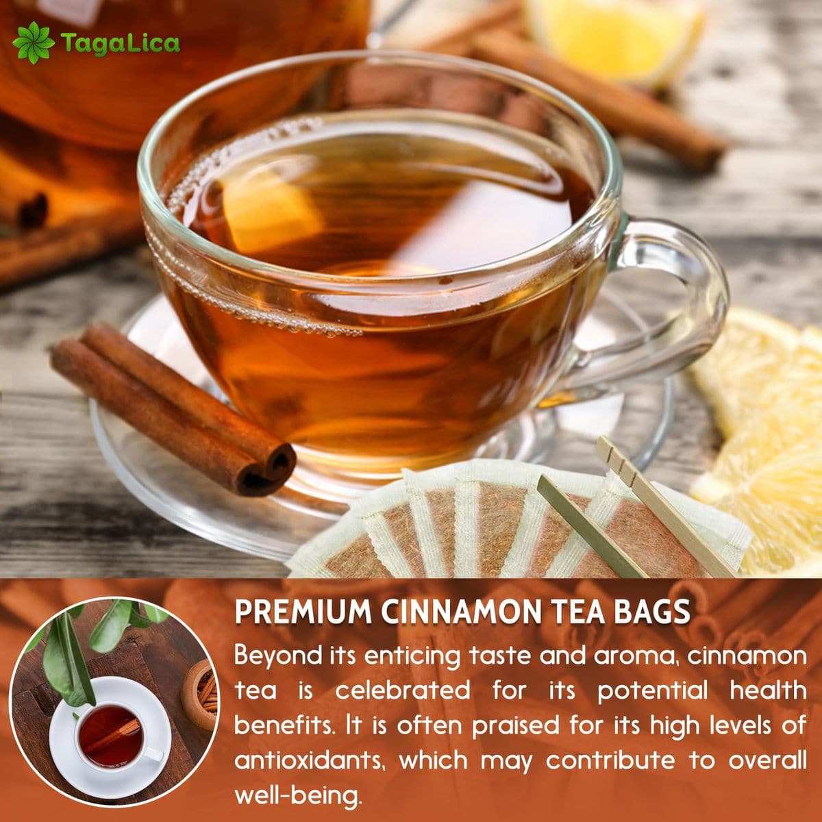 Tagalica 25 Cinnamon Tea Bags 100 Natural  Pure from Cinnamon Sticks Cinnamon Herbal Tea Cinnamon Stick Herbal Spice Tea No Sugar No Caffeine No Gluten Vegan