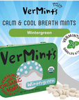 Organic Breath Mints by VerMints Wintergreen Flavor All Natural NonGMO Nut Free Gluten Free Vegan KSA Kosher Pack of 6 141oz Tins