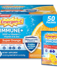 Emergen-C Immune+ Triple Action Immune Support Powder, BetaVia (R), 1000mg Vitamin C, B Vitamins, Vitamin D and Antioxidants, Super Orange - 50 Count