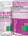 Bronson Ultra Biotin 10,000 Mcg Hair Skin and Nails Supplement, Non-GMO, 120 Vegetarian Capsules