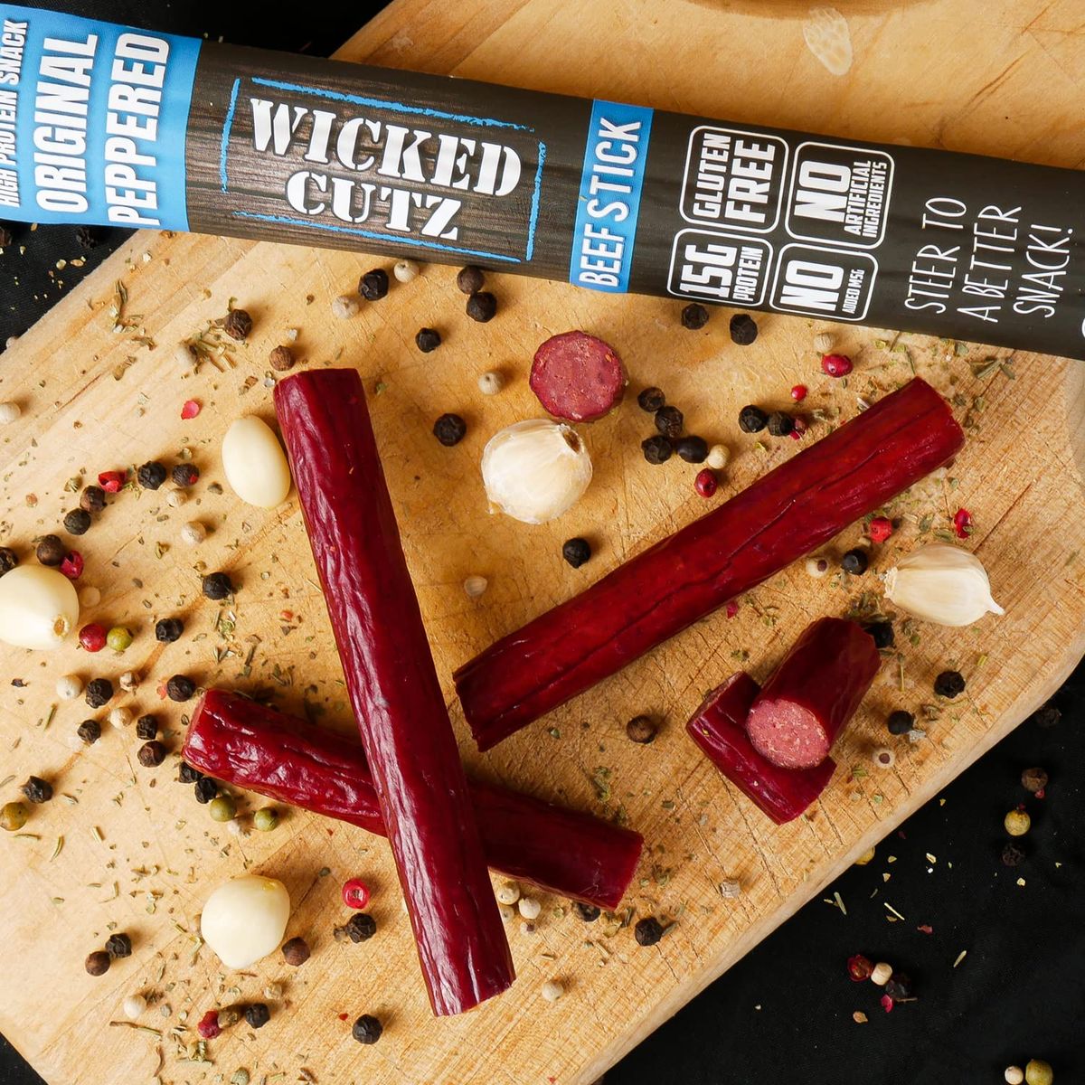 Original Peppered Beef Sticks  Tender Flavorful Extra Large Beef Jerky Sticks with 15g of Protein Per Meat Stick Gluten Free High Protein Low Carb Healthy Snacks for Adults 12 Sticks