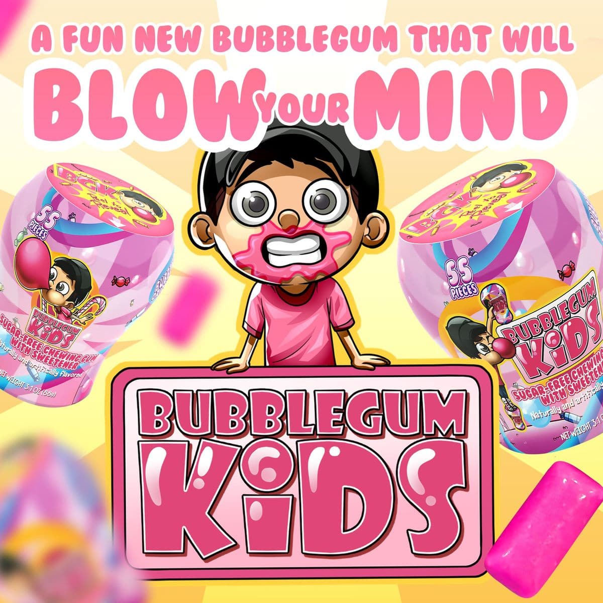 Bubblegum Kids SugarFree Gum  Classic Bubble Gum Flavor Sugar Free  Bubble Gum for Kids and Adults Craving Nostalgia  Vegan and Kosher Friendly Parent Approved Bubble Gum  Pack of 1