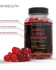 BIO WEALTH Apple Cider Vinegar Gummies Vitamins - 60 Count - Vitamin B12, Gelatin-Free, Gluten-Free, Vegan & Non-GMO