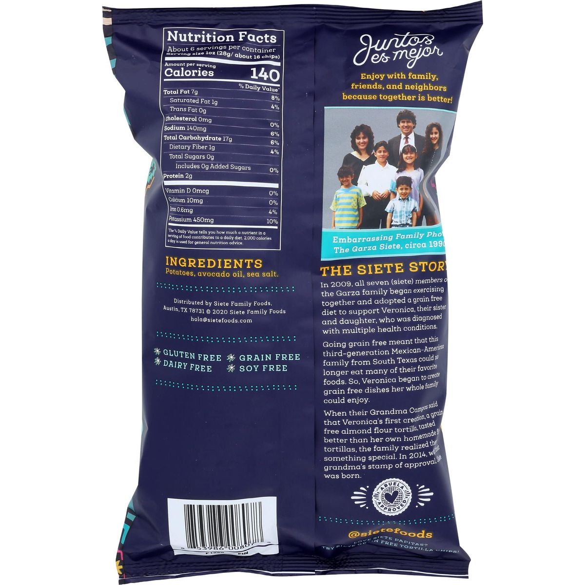 Siete Family Foods Sea Salt Potato Chips, 5.5 oz Bag