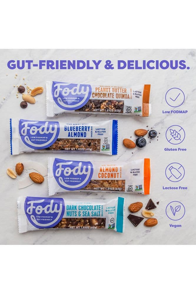 Fody Foods Vegan Protein Nut Bars, Dark Chocolate Nuts and Sea Salt Flavor, 6g Protein per Bar, Low FODMAP Certified, Gut &amp; IBS Friendly, 6 Count