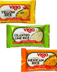 Vigo Authentic Rice Variety Pack Low Fat 8oz Pack of 3 Saffron Yellow Rice Mexican Rice with Corn and Cilantro Lime Rice