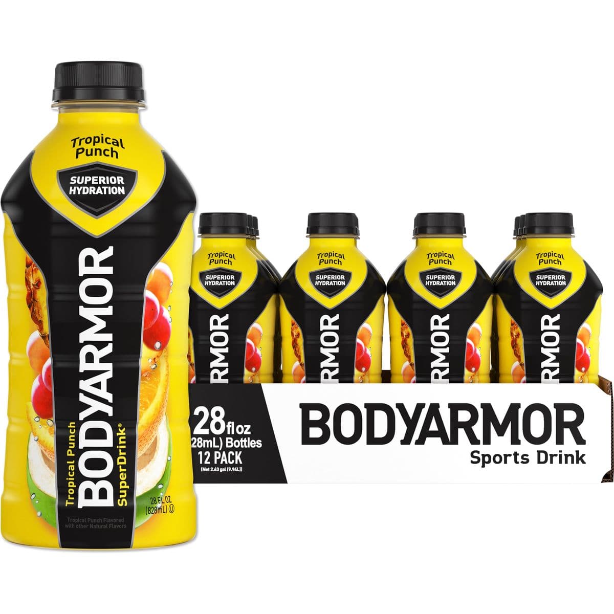 BODYARMOR Sports Drink Sports Beverage Tropical Punch Coconut Water Hydration Natural Flavor With Vitamins PotassiumPacked Electrolytes Perfect For Athletes 28 Fl Oz Pack of 12