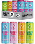 EBOOST Super Fuel Natural Energy Drink  Variety Pack 12 Pack  3 x Orange Mango Strawberry Lemonade Ginger Lime and Blue Raspberry  Natural Caffeine from Coffee and Green Tea