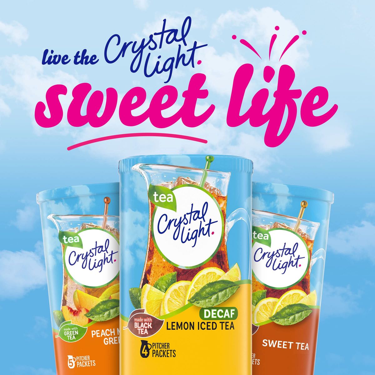 Crystal Light SugarFree Decaffeinated Lemon Iced Tea Naturally Flavored Powdered Drink Mix 4 Count Pitcher Packets